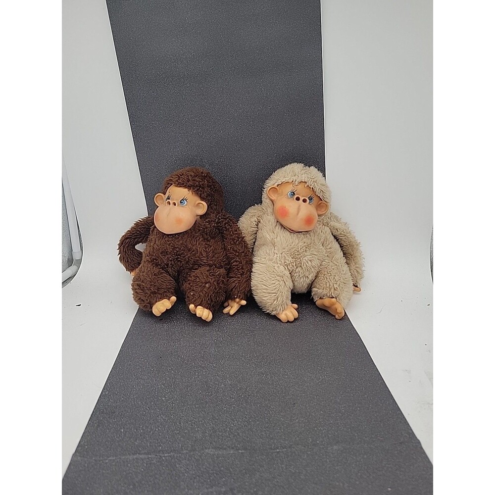 2 - Vintage McCrory Monkey Thumb Sucker Plush Plastic Rubber Face RARE Tan